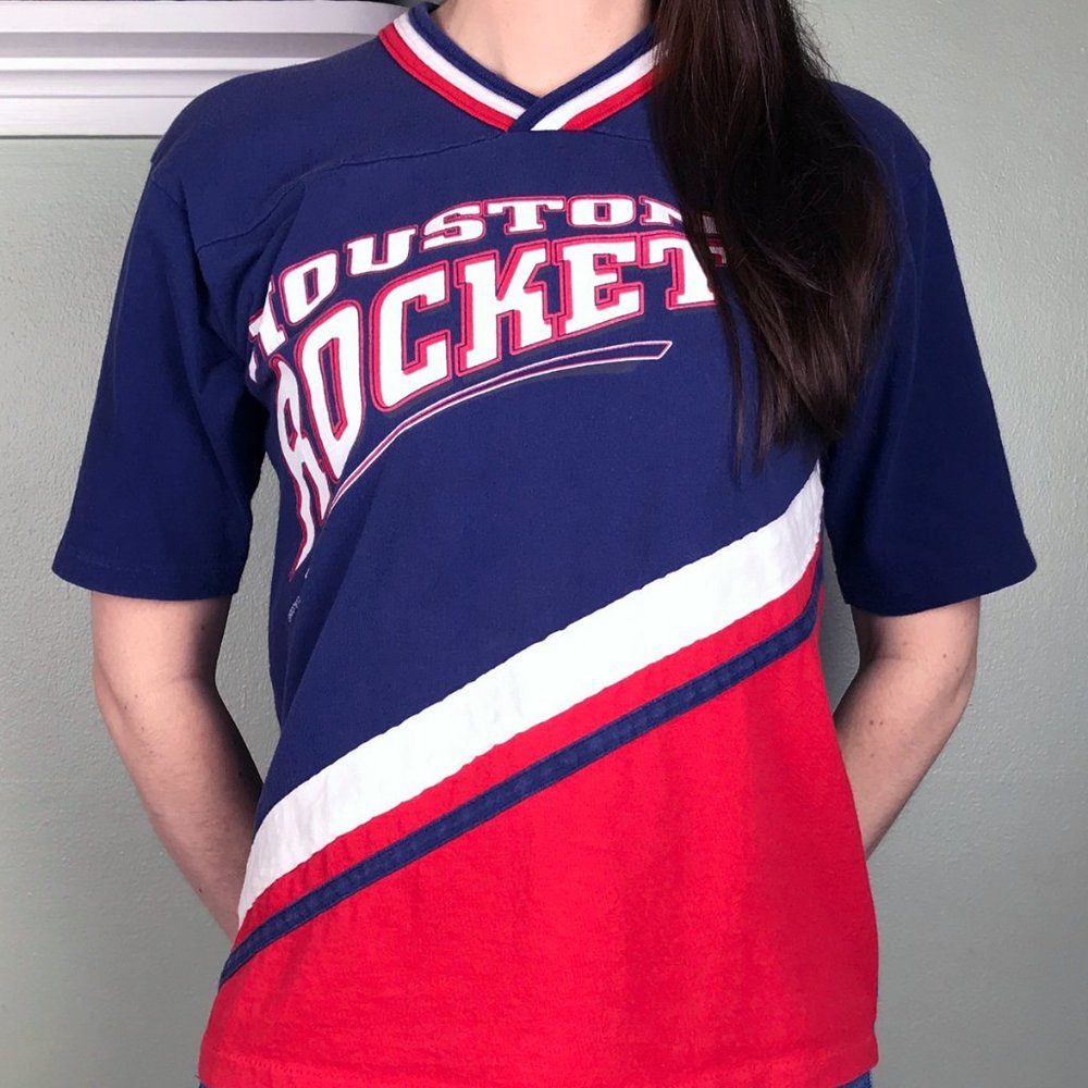 V-neck Vintage Houston Rockets Retro Striped Tee S